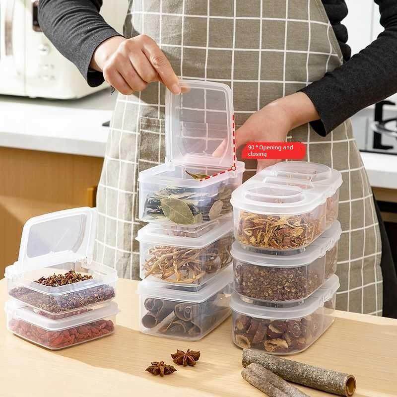 新款香料盒食品级厨房储物密封防潮防虫翻盖整理干料收纳保鲜盒子