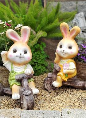户外花园庭院一楼小院装饰品卡通兔子花盆幼儿园布置仿真动物摆件