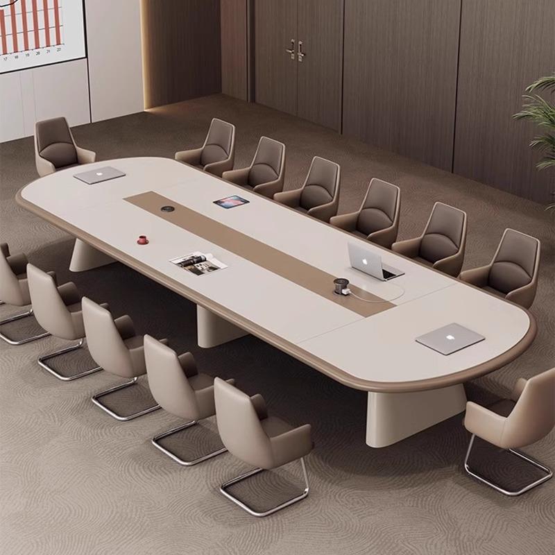 高端轻奢全烤漆会议桌长桌写字楼高级感办公桌会议室洽谈桌椅组合
