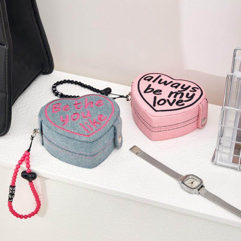 便携首饰盒心形蛋糕戒指耳饰项炼旅行小巧随身覆古牛仔珠宝收纳盒