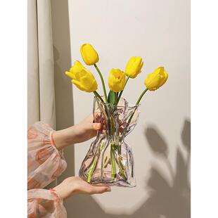餐桌折纸花瓶高级感轻奢玻璃水培ins风迷你插花瓶创意设计感摆件