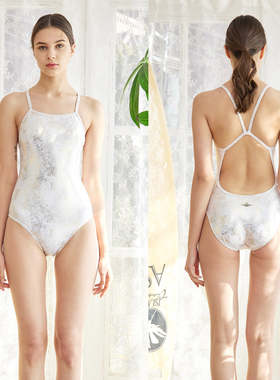 韩国JKUSS三角连体泳衣女专业训练高叉细带时尚白月光竞速游泳衣