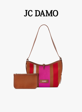 JC DAMO设计师原创25新款条纹帆布单肩腋下子母包女通勤斜挎包