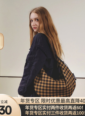 JCDAMO25新款格纹月牙hobo包饺子包通勤斜挎单肩包轻量化折叠收纳