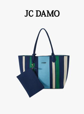 JC DAMO时尚条纹托特包2025新款高级感大容量帆布单肩手提包包女