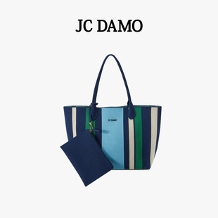 JC DAMO时尚条纹托特包2025新款高级感大容量帆布单肩手提包包女