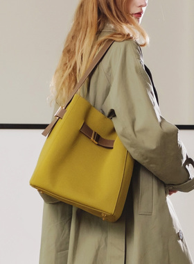 JC DAMO 2025秋季姜黄色托特包女大容量小众通勤单肩包复古质感