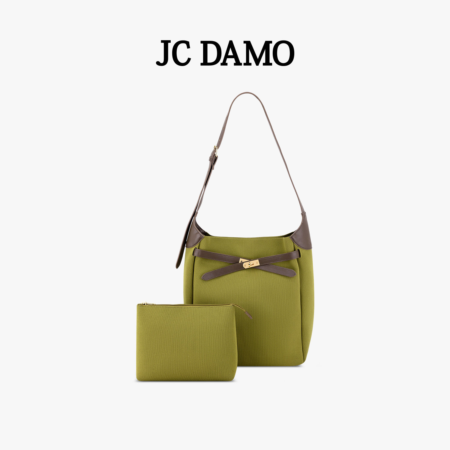 JC DAMO2025秋季新款时尚百搭单肩包女交叉PU扣带休闲飞织水桶包,箱包皮具/热销女包/男包,腋下包,淘宝优惠券,粉丝福利购,淘宝优惠卷