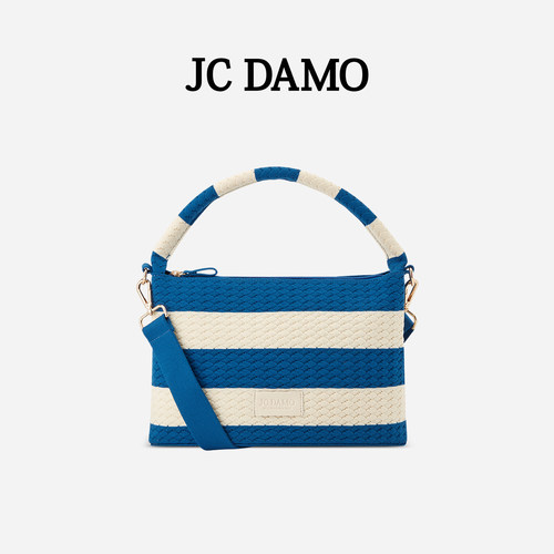 JC DAMO女包26夏季新款飞织条纹编织大容量便携斜挎单肩包吐司包