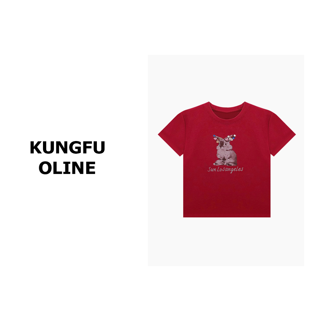 【彩钻小兔子】T0308时尚夏季2024新款女短袖t恤圆领爆款休闲体恤