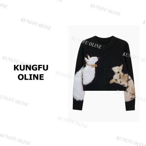 【两只小猫开衫毛衣】】KS42-47秋圆领秋冬衣百搭休闲短款上衣