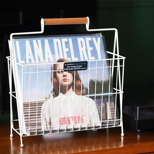 BAOZAKKA日式北欧实木提手铁艺杂志篮置物架收纳筐沙发边篮黑胶架