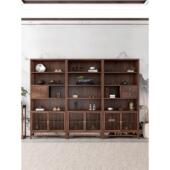 新中式 黑胡桃木书柜组合实木办公室书架博古架禅意茶室茶叶展示柜