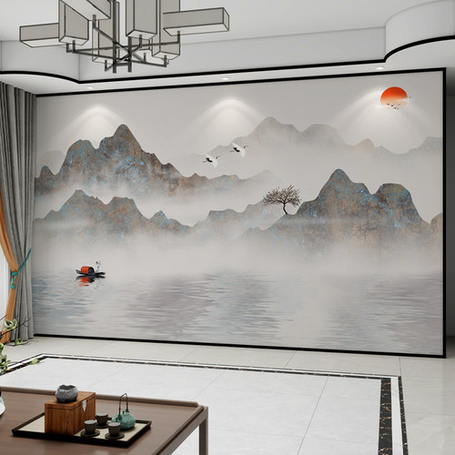 8d山水背景墙壁布【全国上门贴】