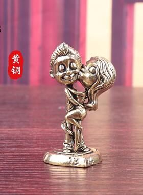 跨境纯黄铜求婚情侣实心复古恋爱情侣创意工艺品小铜器装饰铜摆件