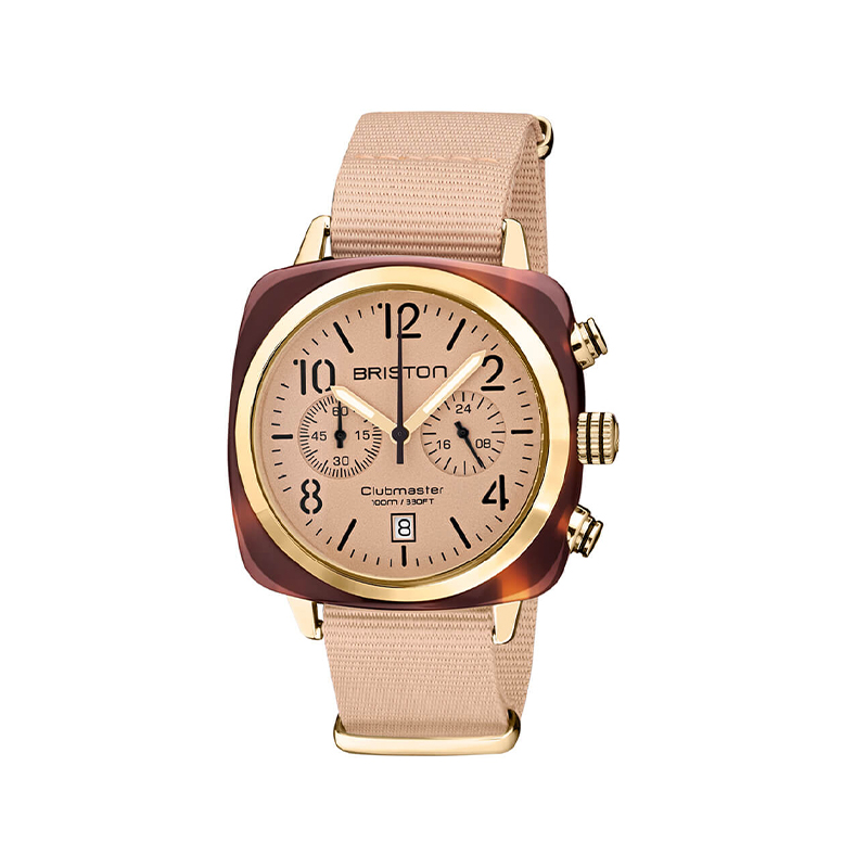 BRISTON Clubmaster Classic 香草色表带玳瑁金圈经典系列手表