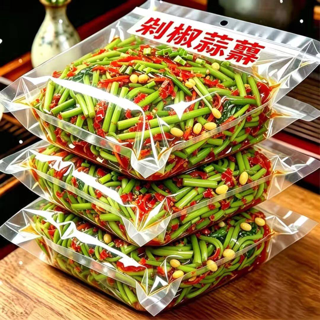 太便宜】正宗农家手工制作腌蒜剁椒蒜苔香辣味小吃下饭蒜苗即食