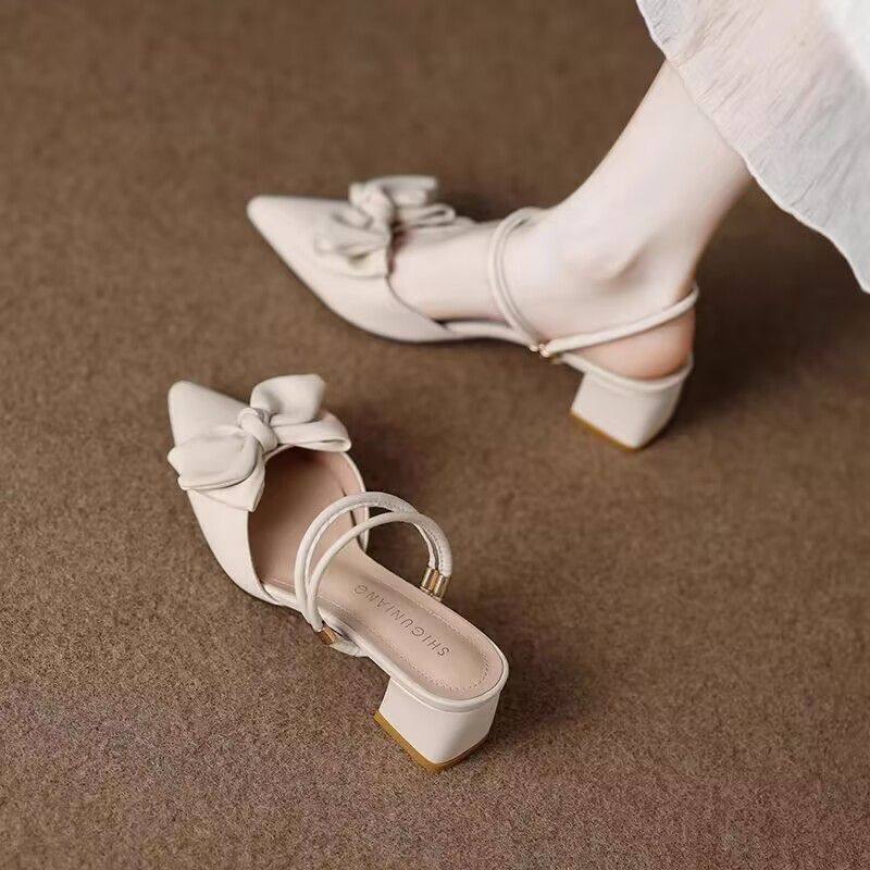 包头法式拖鞋2025新款仙女时尚夏季尖头气质两穿凉鞋低跟女鞋中式,女鞋,包头拖,淘宝优惠券,粉丝福利购,淘宝优惠卷