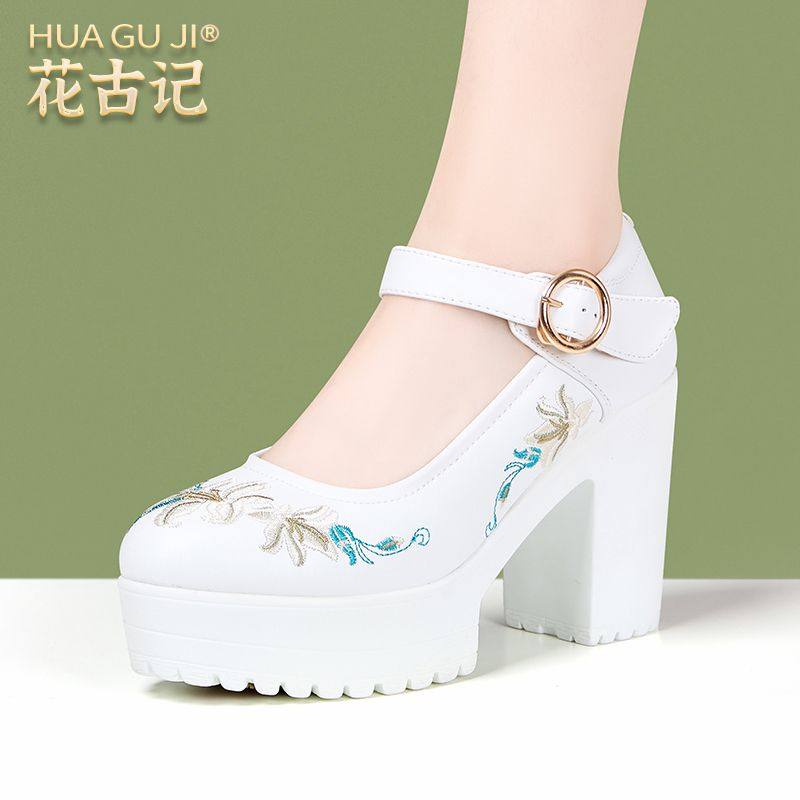 新中式汉服旗袍刺绣高跟鞋女新款粗跟厚底民族绣花鞋软底走秀单鞋,女鞋,汉服鞋,淘宝优惠券,粉丝福利购,淘宝优惠卷