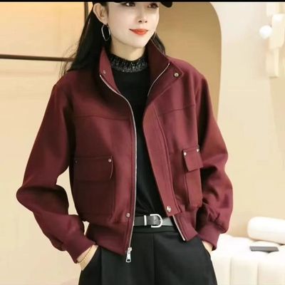 安可拉红立领短款外套女2