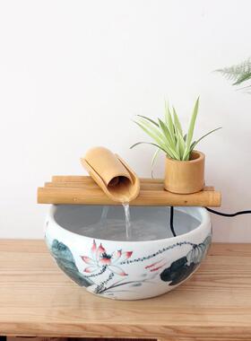 竹制流水摆件，鱼缸石槽景观美化，桌面增财摆件，小型鱼缸流水加