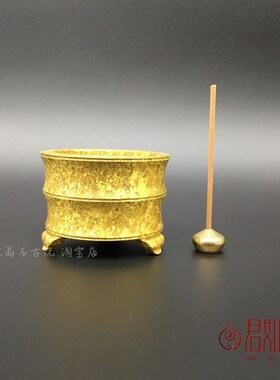 实心斑铜香炉花斑铜香炉竹节圆柱小铜缸摆件黄斑铜盘笔洗铜器铜炉