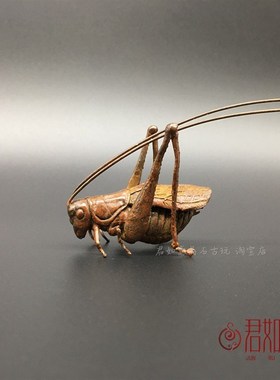 纯铜手工小蚂蚱铜蟋蟀铜蝈蝈小摆件铜蚂蚱茶宠铜艺铜雕件铜玩