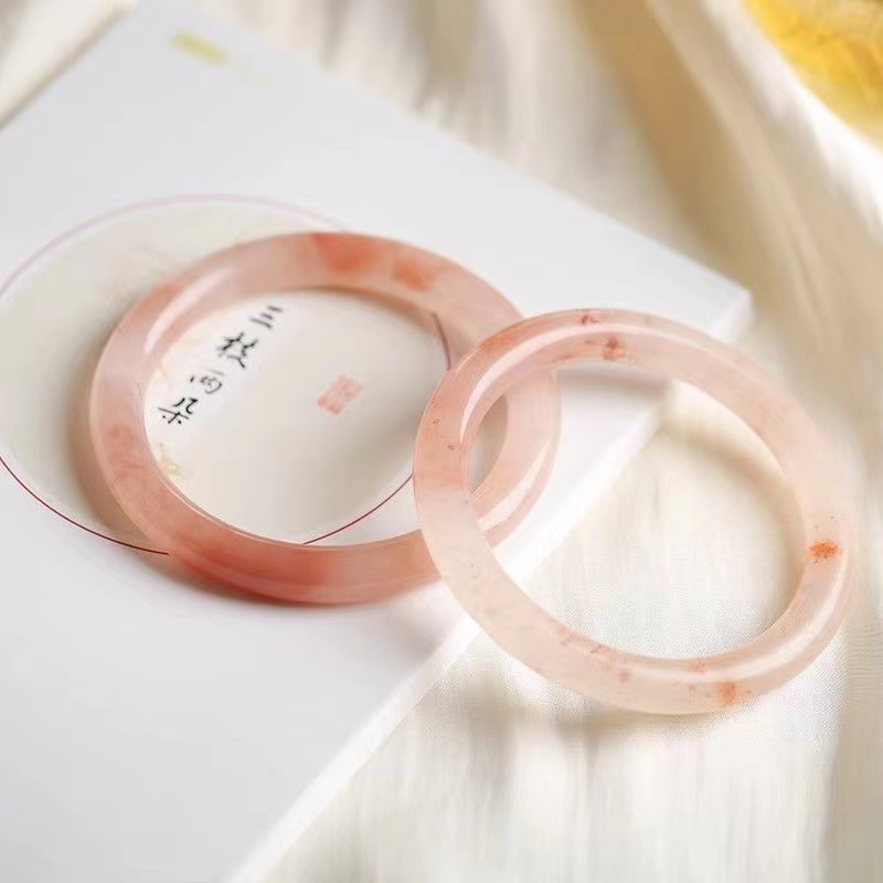 春风十里玉镯天然新款桃花酿手镯少女甜美年轻款金丝玉浪漫樱花粉