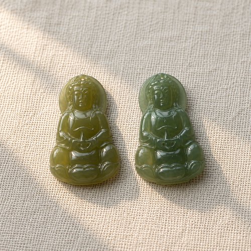 天然和田青玉湖水绿观音吊坠
