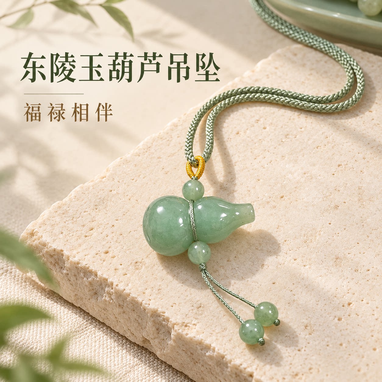 天然东陵玉葫芦吊坠项链女绿色葫芦流苏挂件福禄相伴编织绳饰品