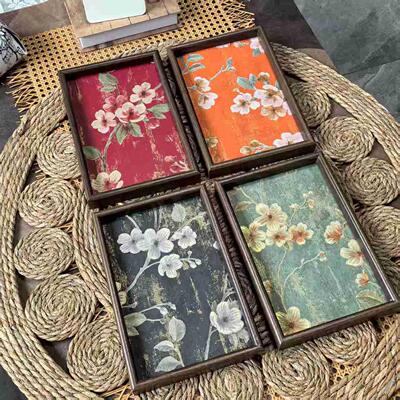 金花青底款摆件托盘玄关客厅创意置物盘珠宝首饰零食家用收纳盘