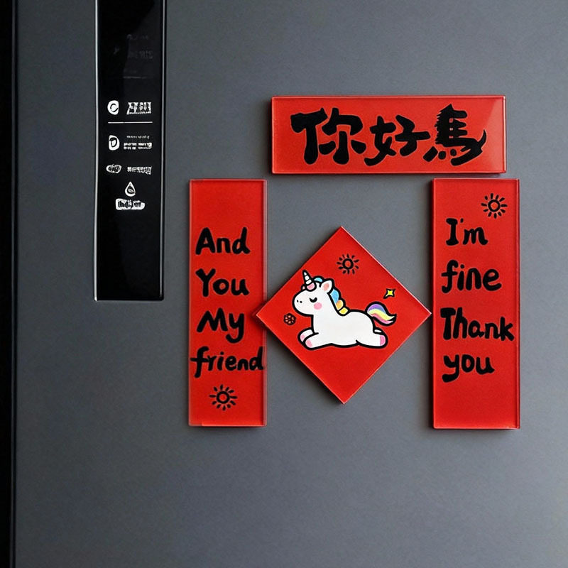 新年冰箱贴马年对联文创diy原创卡通创意磁力贴亚克力磁吸冰箱贴