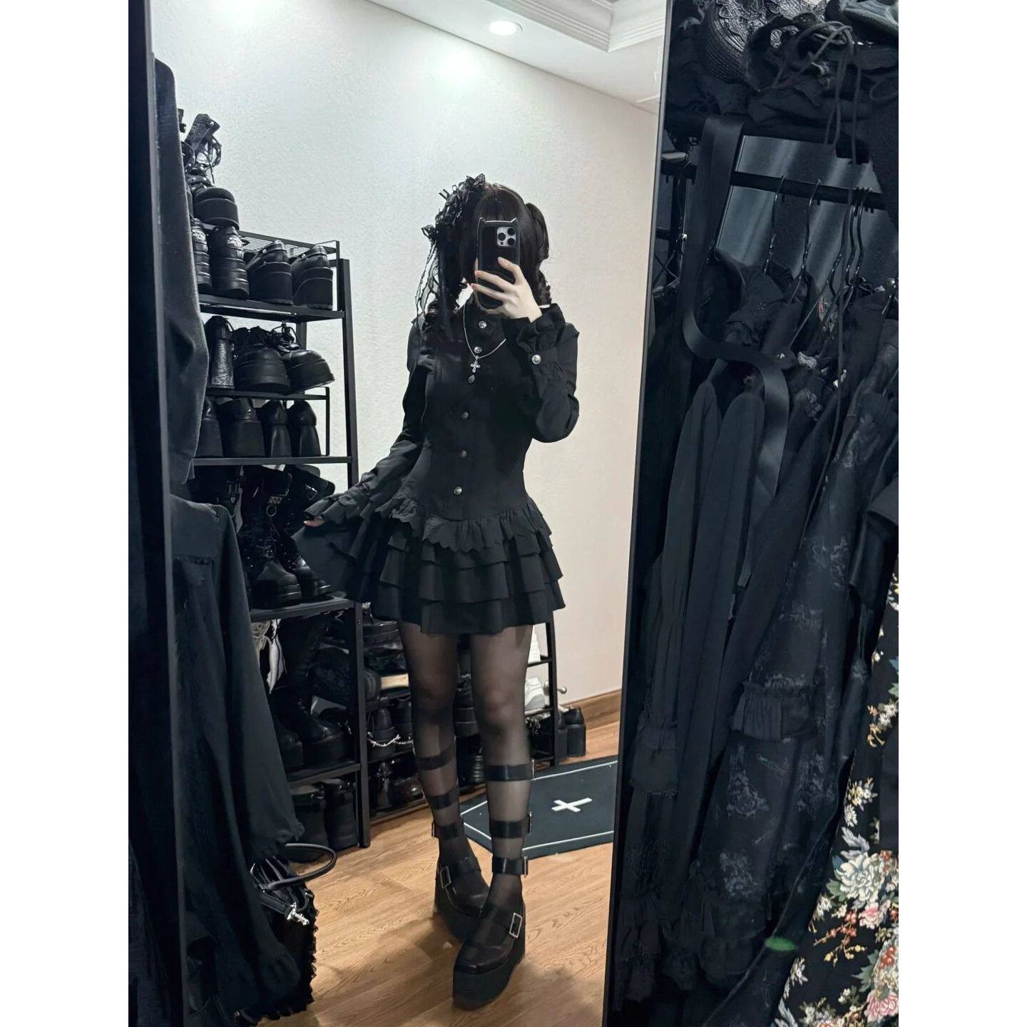 【永夜】复古宫廷风花边系带长袖衬衫蕾丝Lolita连衣裙女春季