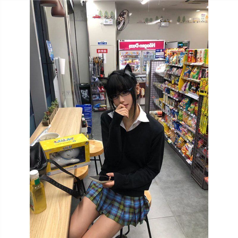 学院风秋冬新款jk制服毛衣套头v领长袖百搭少女外穿套装jk毛衣