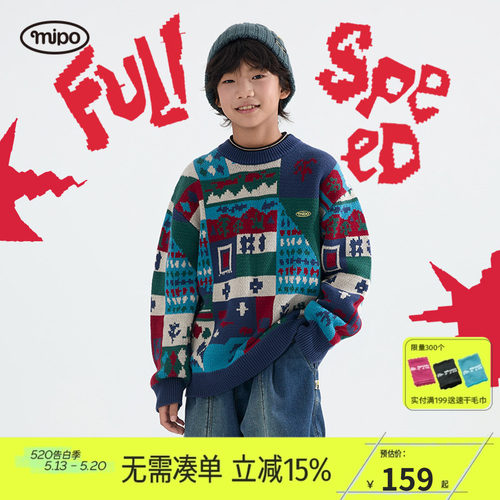 mipo冬季儿童纯棉提花毛衣