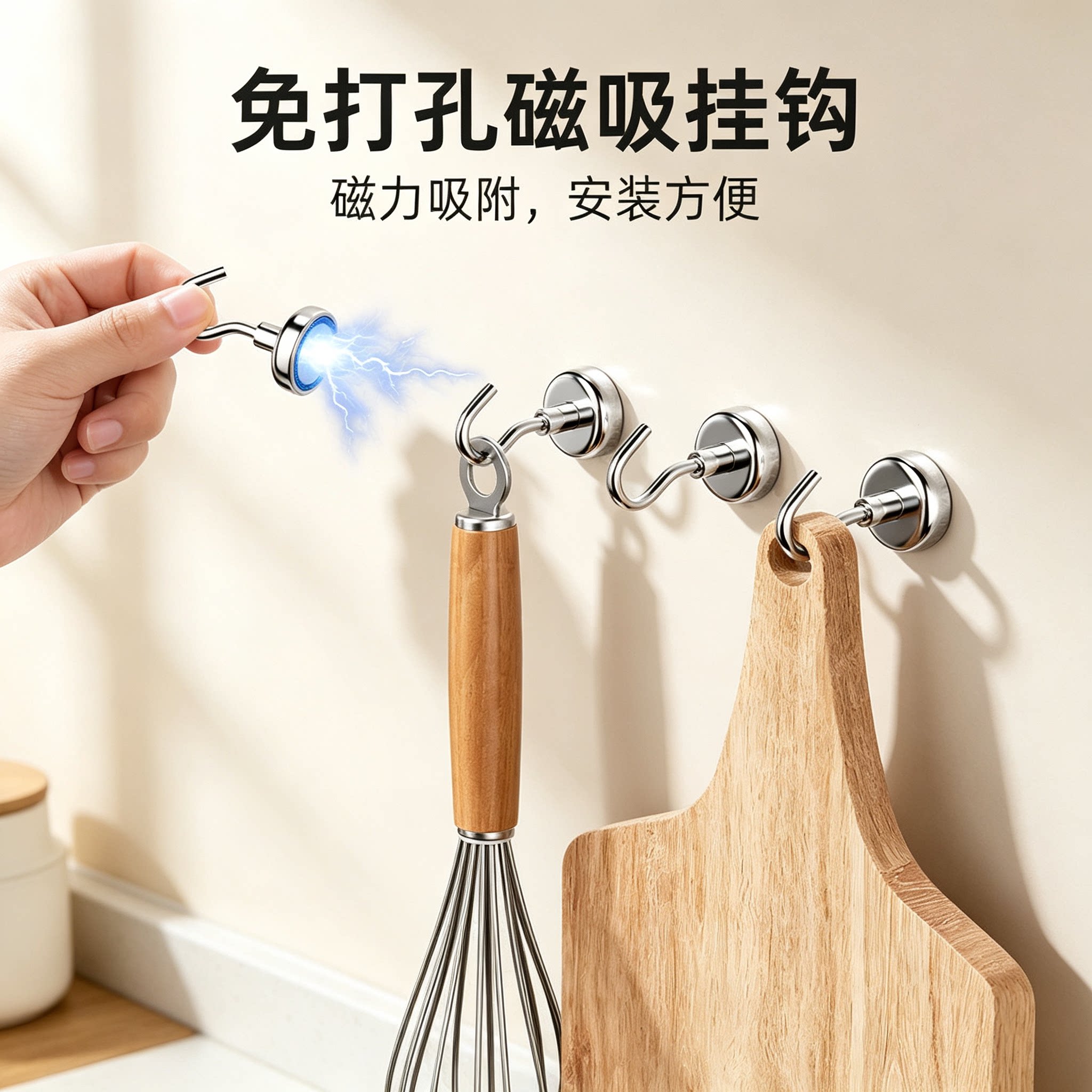 磁吸挂钩免打孔壁挂式无痕冰箱磁铁钥匙挂钩创意门后吸铁磁力粘钩