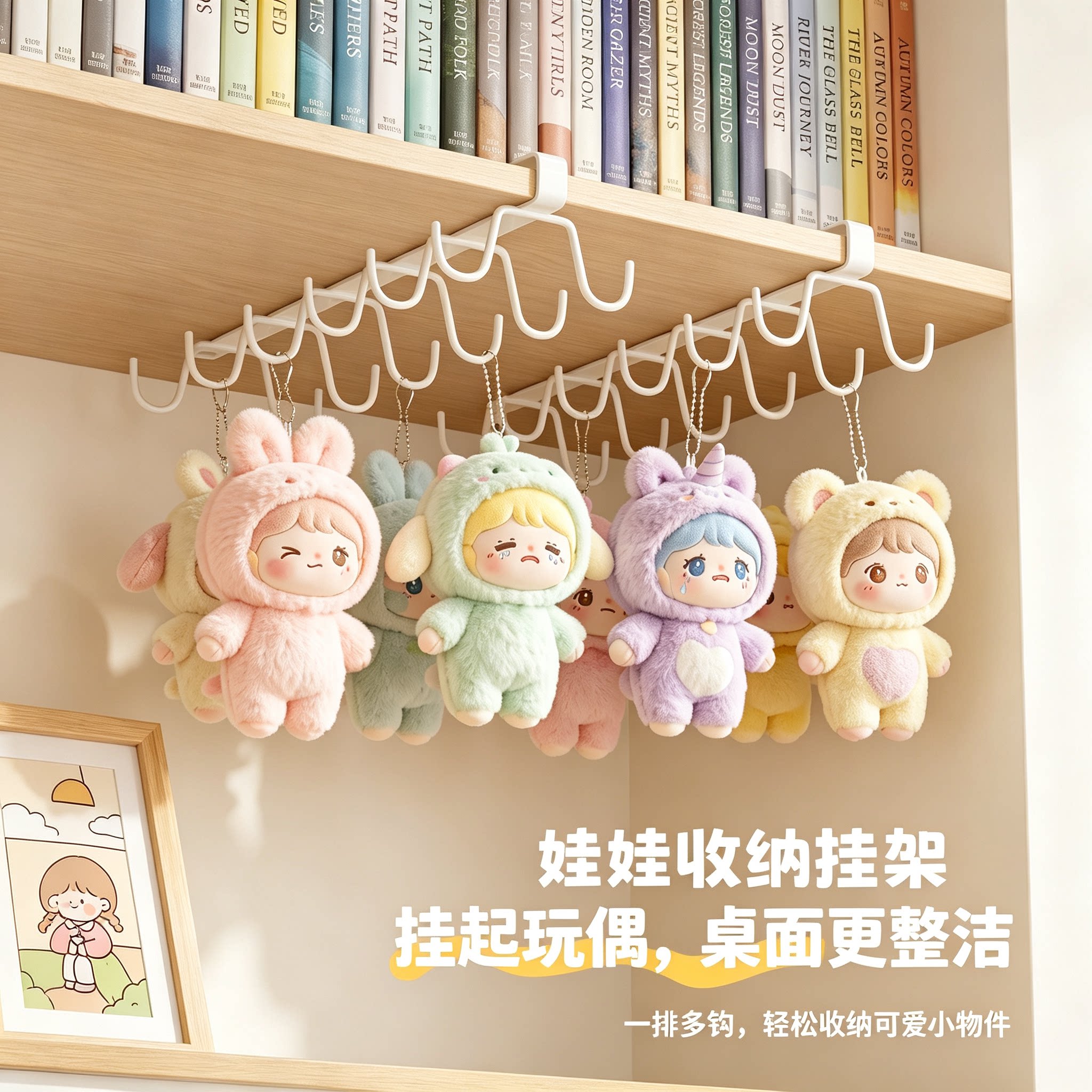 整理师推荐娃娃挂钩免打孔双排挂钩橱柜下悬挂收纳水杯架家用厨房