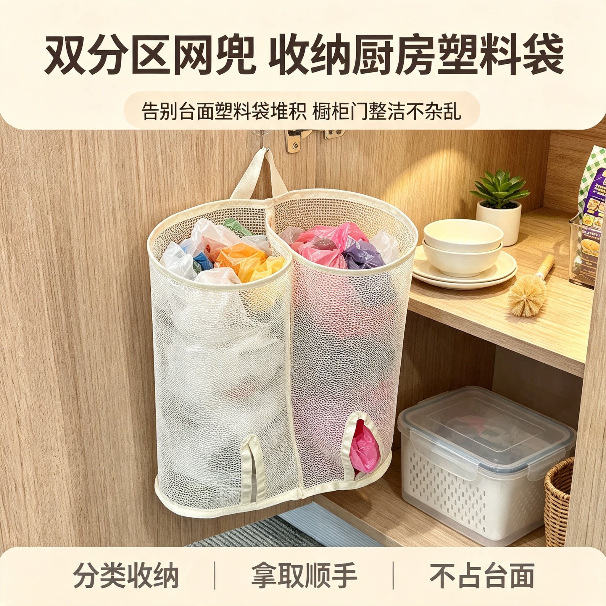 厨房垃圾袋收纳好物壁挂大容量储物挂袋柜门装塑料袋筒式网兜袋子
