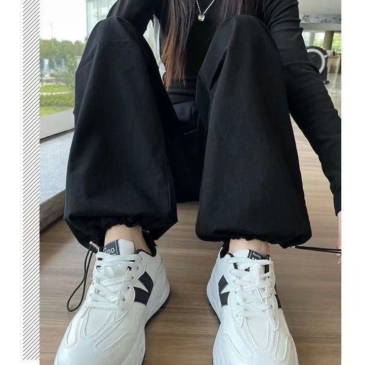 工装裤高腰阔腿裤黑色休闲春秋直筒宽松运动多巴胺纯原宿风两穿