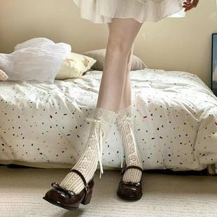 Lolita丝带蝴蝶结小腿袜春夏季 薄款 甜美风中筒堆堆袜子女配小皮鞋