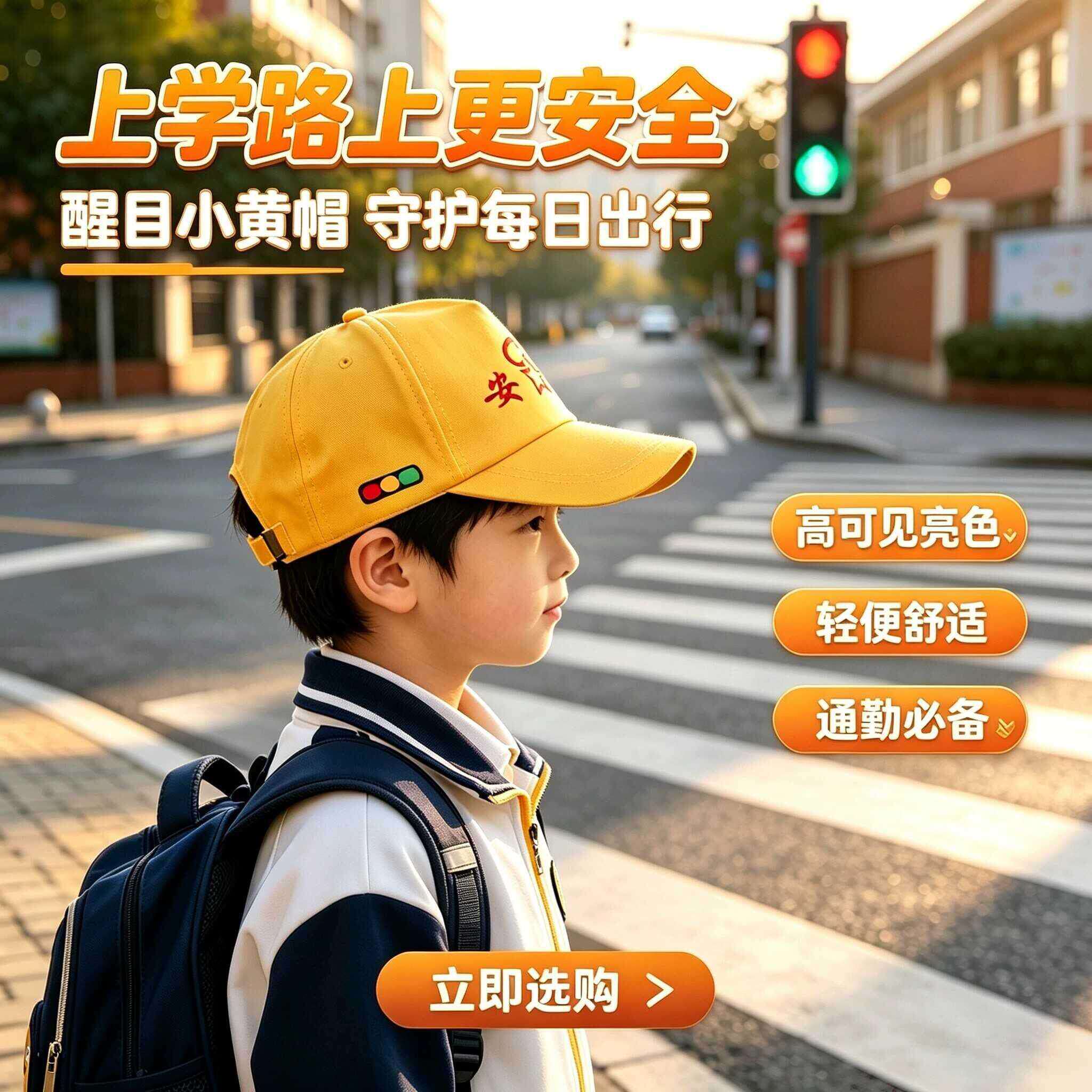 小学生专用小黄帽一年级交通安全四季通用防晒帽学生运动会活动帽
