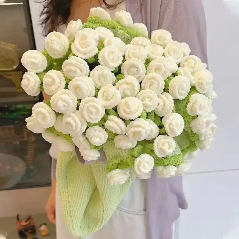 绿色茉莉花束毯子diy材料包玫瑰毯子手工编织自制毛线送女生礼物