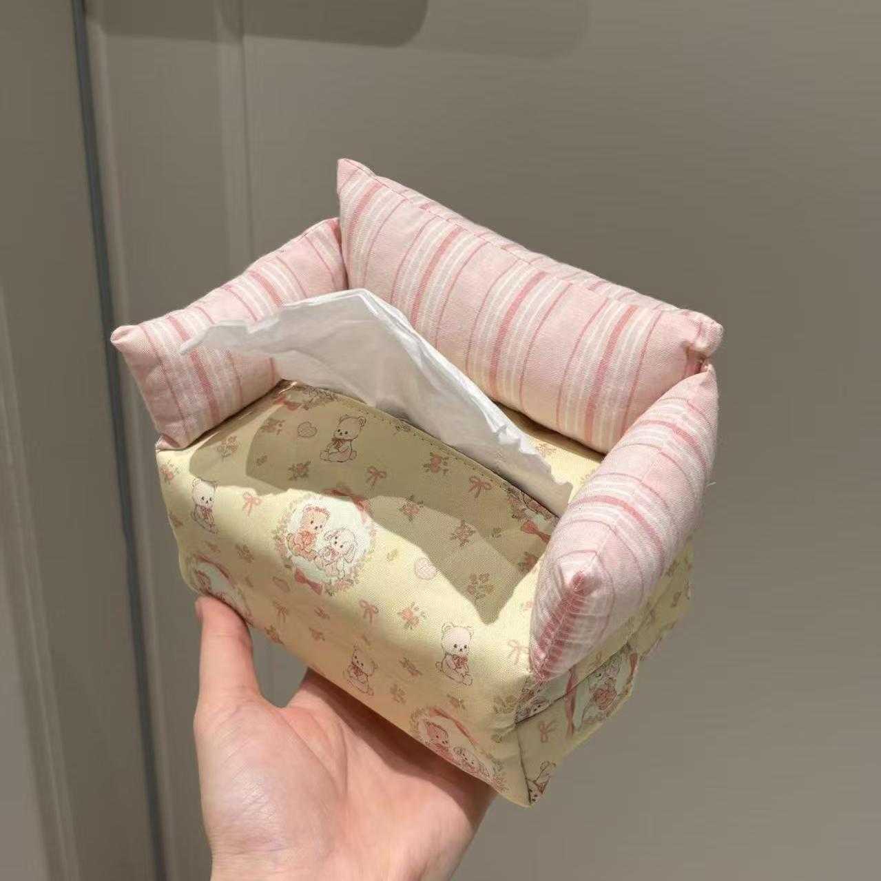 可爱小熊碎花沙发纸巾盒高颜值创意家用桌面抽纸盒车载纸巾收纳套