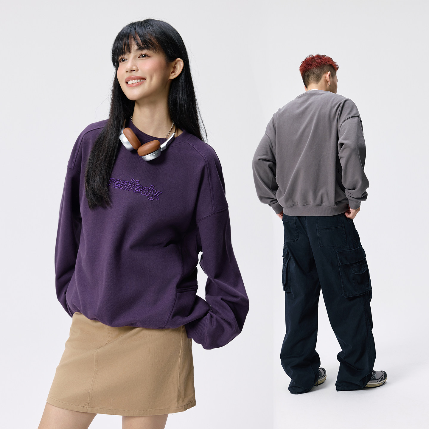 Remedy 秋季刺绣字母圆领卫衣男女美式潮牌宽松套头情侣装上衣