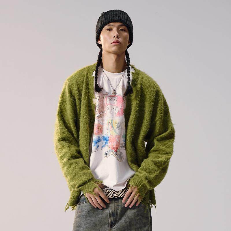 Remedy 2024年秋季新款潮牌破坏毛衣开衫国潮宽松针织衫外套男女