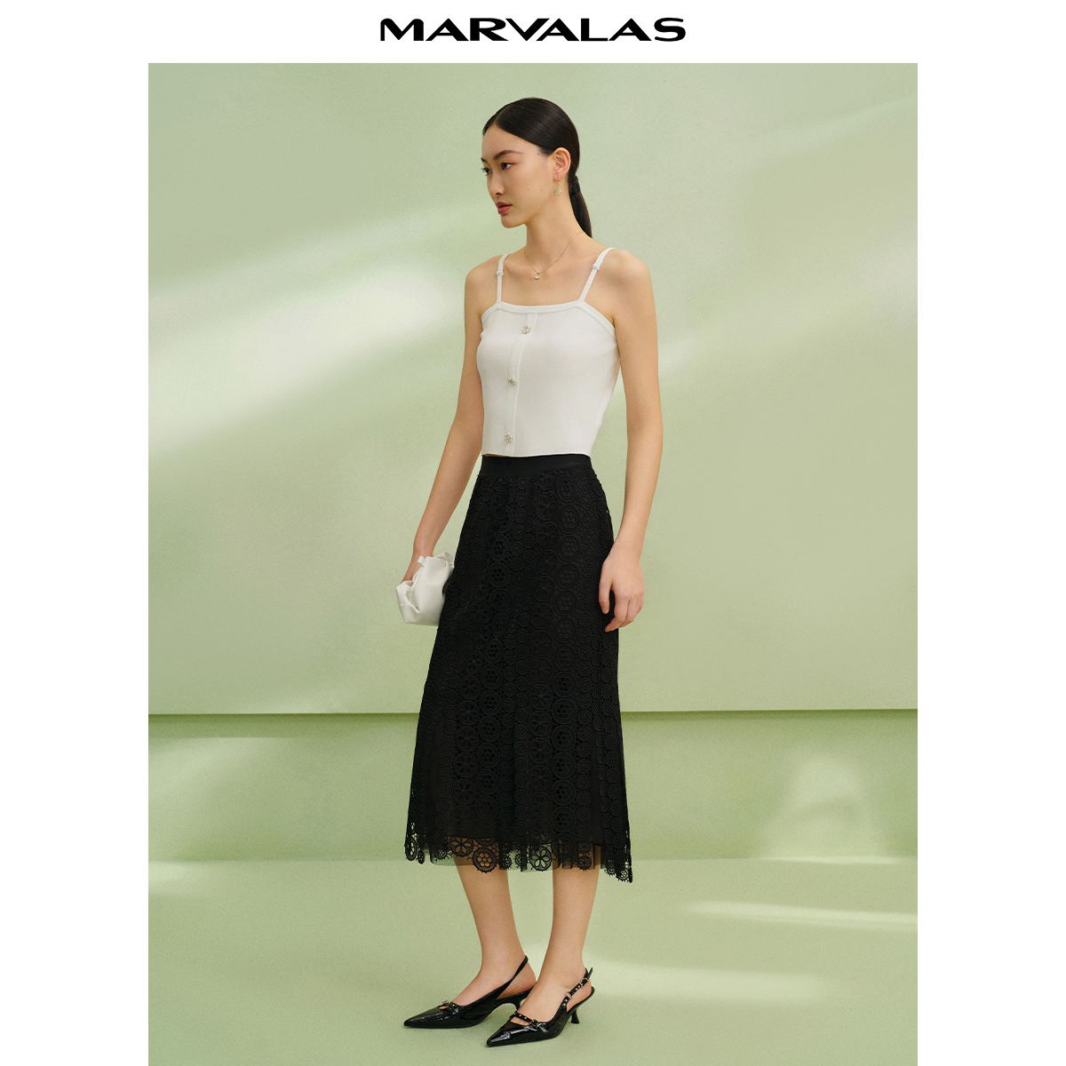 曼德诗A摆长裙通勤半身裙