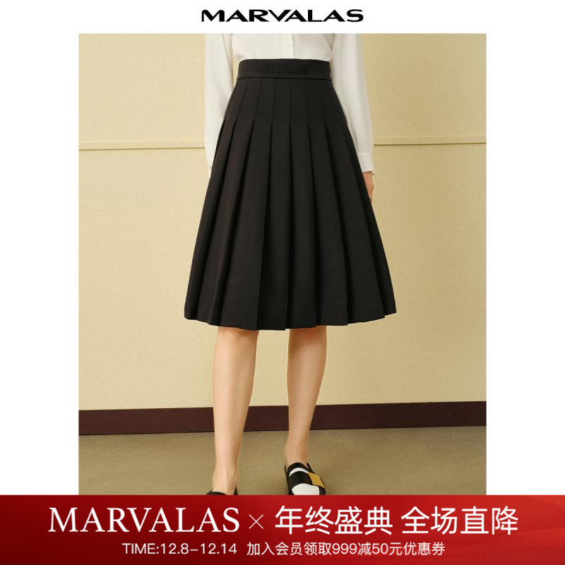 曼德诗中长百褶裙半身裙