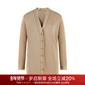 曼德诗衣服V领开衫 女2025春秋精致纽扣毛边设计感气质OL长袖 外套