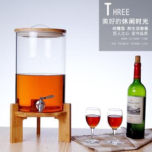 竹木盖密封饮料泡酒桶 大容量高硼硅玻璃酵素桶家用带龙头酒具套装