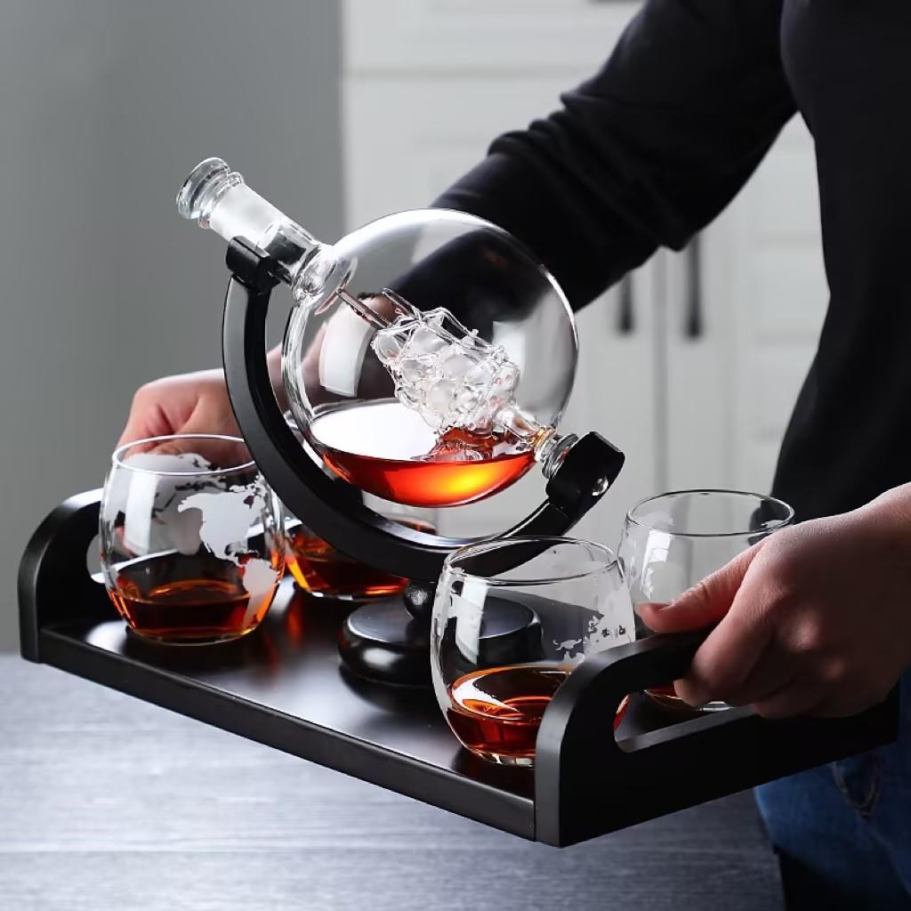 轻奢威士忌地球醒酒器套装密封玻璃空酒瓶人参泡酒瓶酒庄创意摆件